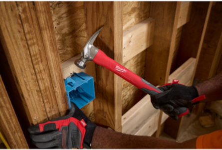 21oz Fiberglass Handle Milled Face Hammer with Magnetic Nail Set, 14 Inch Handle