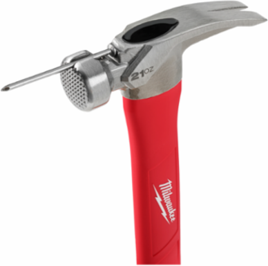 21oz Fiberglass Handle Milled Face Hammer with Magnetic Nail Set, 14 Inch Handle