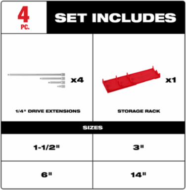 4-Piece 1/4 Inch Drive Extension Set with Chrome Vanadium Steel, 1.5 to 14 Inch Lengths