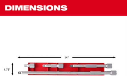 4pc 3/8 Inch Drive Extension Set, Chrome Vanadium Steel, 1.5 to 14 Inch Lengths