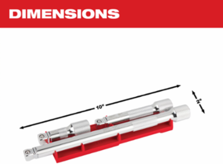 3pc 1/2 Inch Drive Wobble Extension Set, Chrome Vanadium Steel, Up to 8  Movement