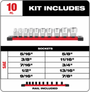 10-Piece 3/8 Inch SAE Socket Set with FOUR FLATTM Sides, 6-Point Sockets