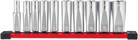 10-Piece 3/8 Inch SAE Deep Well Socket Set with FOUR FLATTM Sides, Chrome Finish