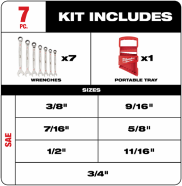 7pc Ratcheting Combination Wrench Set - Chrome Vanadium Steel, 3/8" to 3/4" Sizes