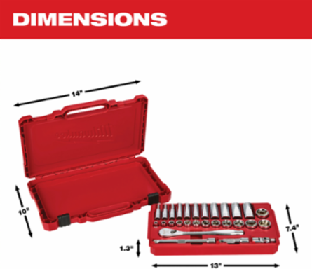 28 pc. 3/8 Inch Drive Ratchet & Socket Set, 90-Tooth Design, Slim Profile