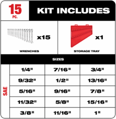 15-Piece SAE Flex Head Ratcheting Wrench Set, Chrome Vanadium Steel, 144 Positions