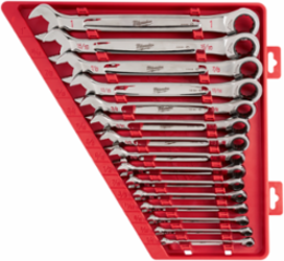 15pc Ratcheting Combination Wrench Set - 2.5° Arc Swing, Chrome Vanadium Steel, 144 Positions