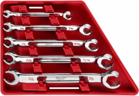 5-Piece Double End Flare Nut Wrench Set - SAE, Chrome Vanadium Steel, 1/4" x 5/16" to 3/4" x 7/8" Sizes