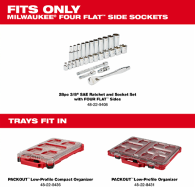 28 Pc. 3/8 Inch Ratchet and Socket Set in PACKOUTTM - Red, 12.01 Inch Length