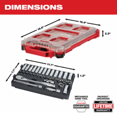 32 Pc. 3/8 Inch Ratchet and Socket Set with PACKOUTTM Organizer