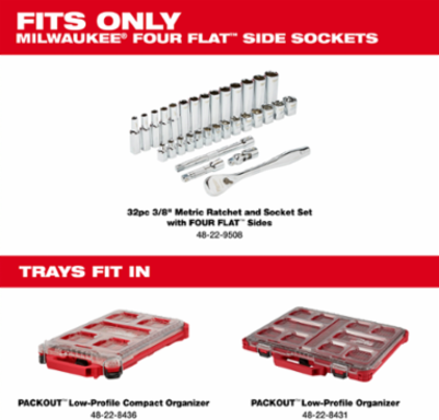 32 Pc. Metric Ratchet & Socket Set in PACKOUTTM - 3/8 Inch, 7.68 Inch Width, 1.65 Inch Height