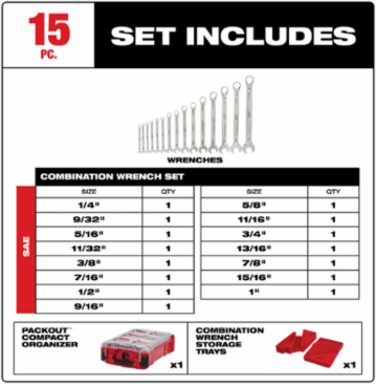 15pc SAE Combination Wrench Set with PACKOUT™ Compact Organizer