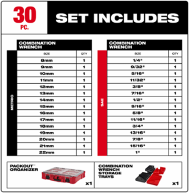 30pc Metric & SAE Combination Wrench Set with PACKOUT™ Organizer