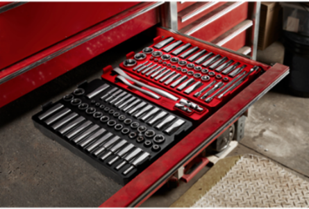 106 Pc. Ratchet and Socket Set - 1/4 in & 3/8 in Drive, PACKOUT Organizer