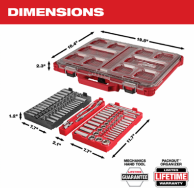 106 Pc. Ratchet and Socket Set - 1/4 in & 3/8 in Drive, PACKOUT Organizer