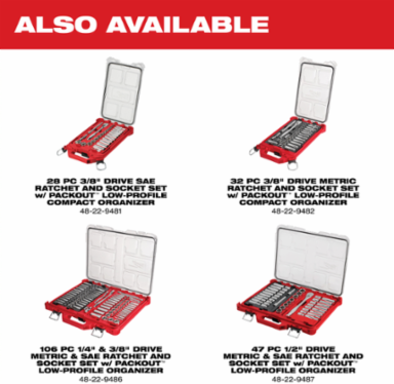 47PC 1/2 Inch Drive Ratchet & Socket Set with PACKOUT Organizer