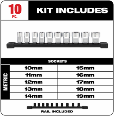 10-Piece Metric Socket Set, 3/8 Inch Drive, 6-Point, Chrome Finish