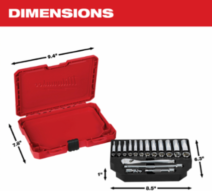 1/4 Inch Drive 28 Piece Metric Ratchet & Socket Set, Alloy Steel