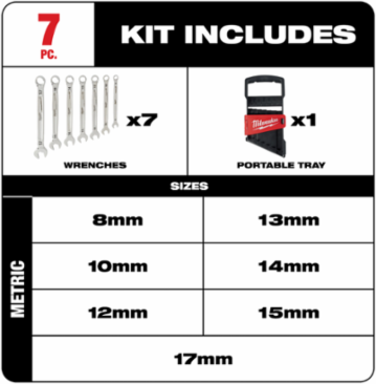 7-Piece Metric Combination Wrench Set, Chrome Vanadium Steel, Standard Length