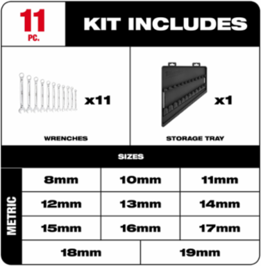 11-Piece Metric Combination Wrench Set, Chrome Vanadium Steel, MAX BITE™ Grip