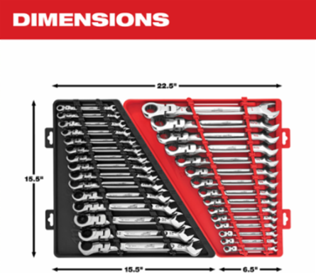 15-Piece Metric Flex Head Ratcheting Combination Wrench Set with 2.5-Degree Arc Swing