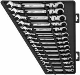 15-Piece Metric Flex Head Ratcheting Combination Wrench Set with 2.5-Degree Arc Swing