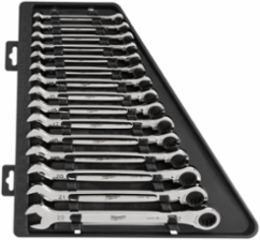 15-Piece Metric Ratcheting Combination Wrench Set, Chrome Vanadium Steel, 2.5° Arc Swing, MAX BITE™ Grip