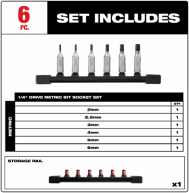 6-Piece 1/4 Inch Drive Metric Hex Bit Socket Set with S2 Steel Construction