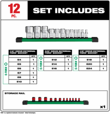 12pc 1/4”, 3/8”, & 1/2” Drive External TORX® Socket Set