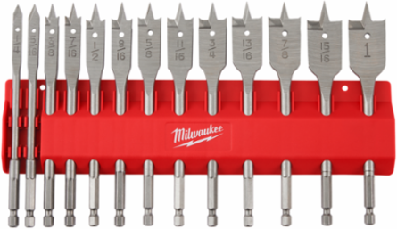 13PC Flat Boring Bit Set with 1/4 to 1 Inch Sizes, High Carbon Steel