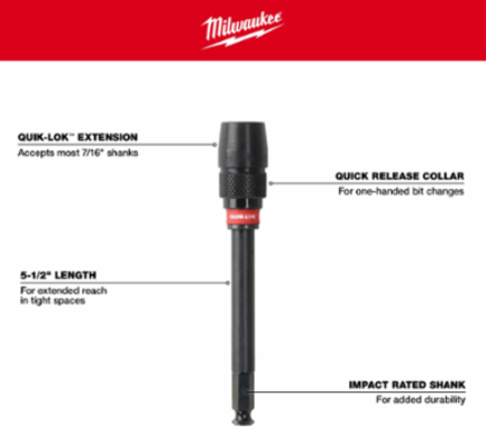 5-1/2 Inch Universal QUIK-LOK™ Extension, 7/16 Inch Shank, Impact Rated