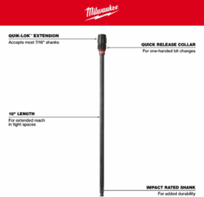 18 Inch Universal QUIK-LOK™ Extension, 7/16 Inch Shank, Steel