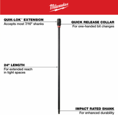 24 Inch Universal QUIK-LOK™ Extension, 7/16 Inch Shank, Impact Rated
