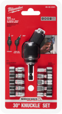SHOCKWAVE 30° Knuckle Pivoting Bit Holder with 1/4 Inch Hex Shank, Rated 2000 in-lbs Torque