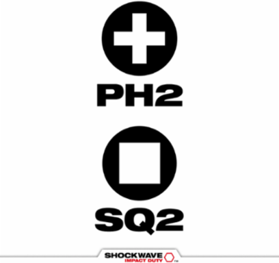 SHOCKWAVE Double Ended Bit PH2/SQ2, 2 Inch Length, Alloy Steel
