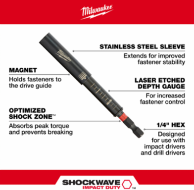 SHOCKWAVE 3 Inch Magnetic Drive Guide with Stainless Steel Sleeve and Hex Chuck