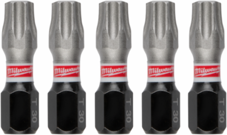 SHOCKWAVE Impact Duty 1" T30 Torx Insert Bits, Alloy Steel, 5 Pack