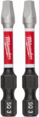 SHOCKWAVE 2 Inch Square Recess #3 Power Bits, 1/4 Inch Shank Diameter, Steel, 2 Pack