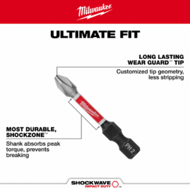 SHOCKWAVE 2" Slotted Power Bits - #8/#10, Alloy Steel, Hex Drive (2 PK)