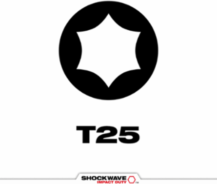 SHOCKWAVE 2" T25 Power Bits, Steel, Hex Shank (2 Pack)