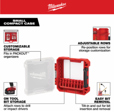 Customizable Compact Accessory Case for 1/4" Bits, 8.58 Inch Height, Red
