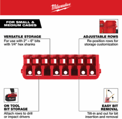 Small & Medium Case Rows for 1 4 Hex Shank Bits, 5 Pack, Red