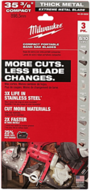 35-3/8 Inch Bimetal Band Saw Blades (3 PK) - Teeth per Inch: 8/10, Blade Thickness: 0.02 Inch
