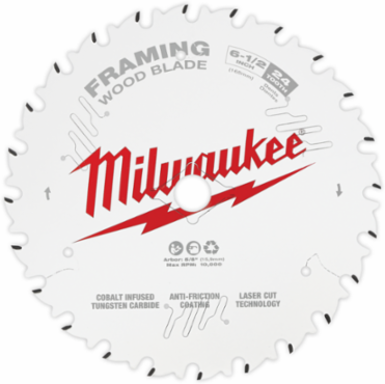 6-1/2 Inch 24T Circular Saw Blade, Cobalt Infused Tungsten Carbide, Laser-Cut