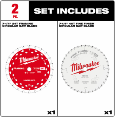 7-1/4 Inch Circular Saw Blades Set - 24T Framing & 40T Fine Finish