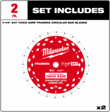 7-1/4" 24T Thick Kerf Framing Circular Saw Blade (2 PK)