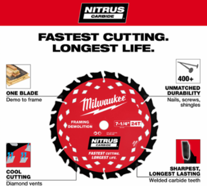 7-1/4” 24T NITRUS™ Carbide Framing & Demolition Circular Saw Blade – 2 PK