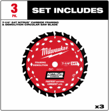 7-1/4” 24T NITRUS™ Carbide Framing & Demolition Circular Saw Blade – 3 PK