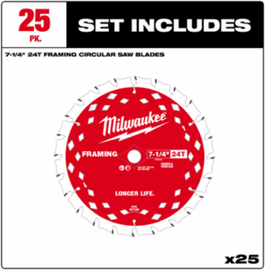 7-1/4 Inch 24 Tooth Framing Circular Saw Blades (25 Pack)