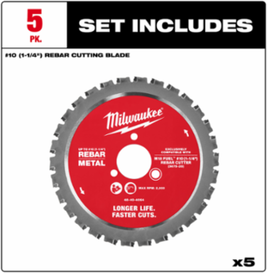 #10 (1-1/4”) Rebar Cutting Blade - 5 PK